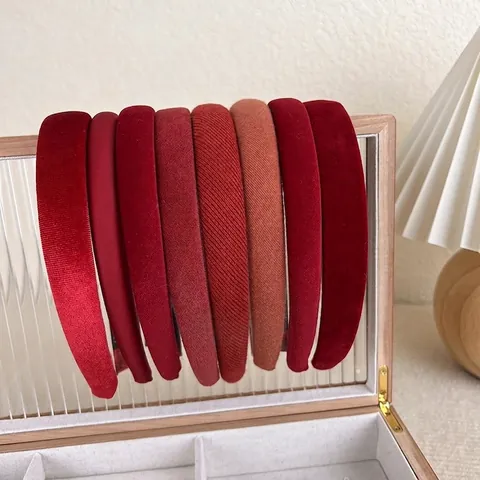 Cerchietto Imbottito Rosso Vintage per Donna in Velluto Tessuto a Maglia Elegante Accessori per Capelli per Lavaggio Viso Festa