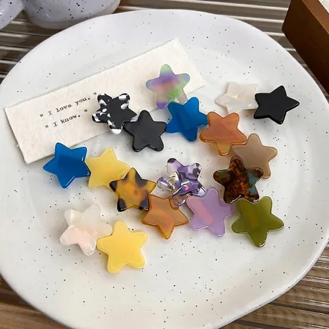 Pinza de Pelo de Estrella de Acetato Minimalista Francés Clip de Pico de Pato Color Contrastado para Mujeres Estilo Dulce