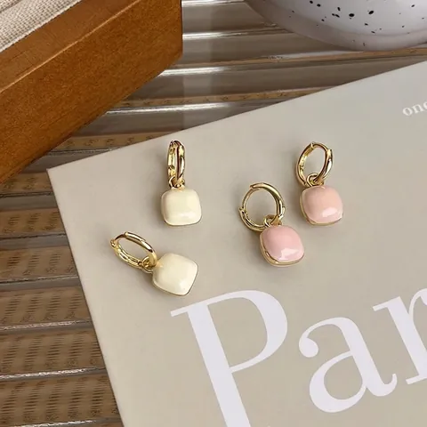 Orecchini Pendenti Quadrati in Smalto Lega Vintage Francese Orecchini a Cerchio Geometrici di Lusso Donna Gioielli
