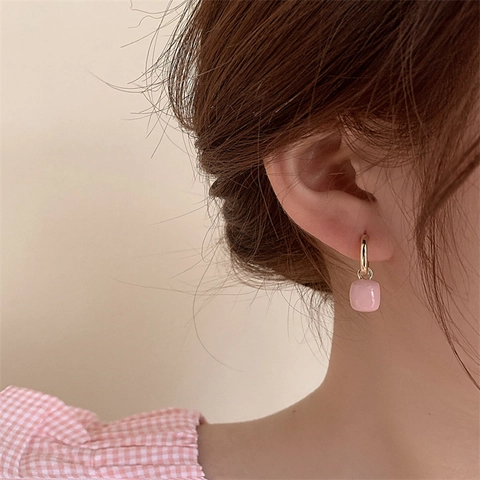 Orecchini Pendenti Quadrati in Smalto Lega Vintage Francese Orecchini a Cerchio Geometrici di Lusso Donna Gioielli