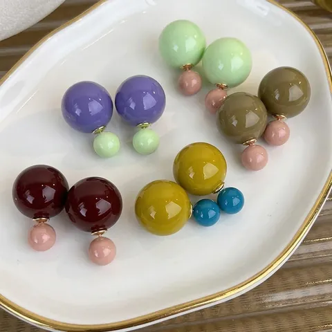 Nischen Design Bubblegum Stil Doppelseitige Ball Ohrringe Mit 925 Sterling Silber Ohrstecker-Stift Kontrastfarbe Harz Stecker