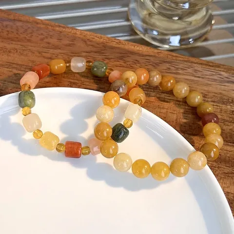 Bracciale di Perline in Pietra in Nuovo Stile Cinese Vintage Etnico Fatto a Mano Multicolore Stile Agata Perle Tonde Cilindriche Gioielli Donna