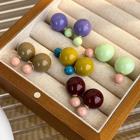 Nischen Design Bubblegum Stil Doppelseitige Ball Ohrringe Mit 925 Sterling Silber Ohrstecker-Stift Kontrastfarbe Harz Stecker