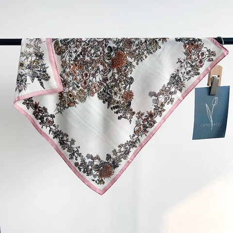 Elegant Polyester Satin Square Scarf For Women Vintage Floral Printed Herringbone Neck Scarf Silk-Like Shawl Fashion Accessory
