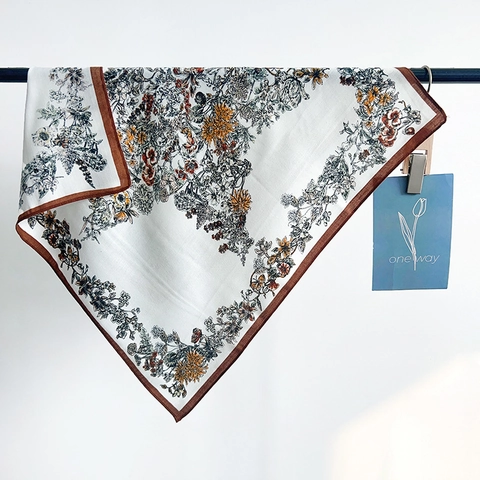 Elegant Polyester Satin Square Scarf For Women Vintage Floral Printed Herringbone Neck Scarf Silk-Like Shawl Fashion Accessory
