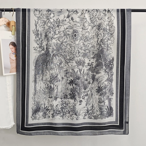 Écharpe Vintage Imprimé Toile De Jouy Pour Femmes Châle Doux En Poliestere Motif Paysage Classique Élégante Écharpe D'Hiver Femme