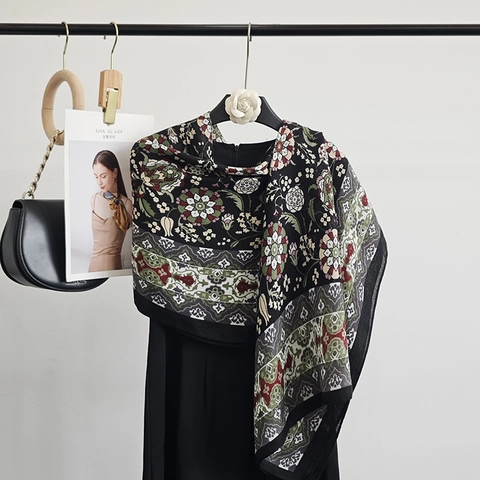 Écharpe en Polyester à Imprimé Paisley Ethnique Vintage pour Femmes Châle Long à Motif Floral pour Automne Hiver Voyage