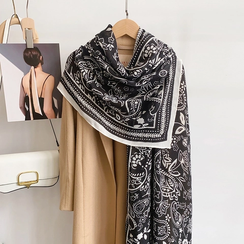 Women Vintage Paisley Print Scarf Large Elegant Shawl Wrap Lightweight Polyester Silk Feel Pashmina For All Seasons Travel Casual