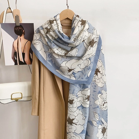 Elegante Polyester Sjaal Met Rozenprint Voor Dames Retro Pastorale Stijl Grote Winter Warme Omslagdoek Casual Herfst Accessoires