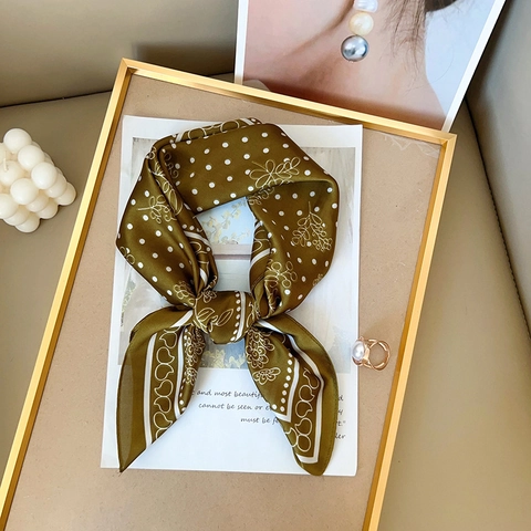 Élégant Foulard Carré En Satin De Polyester Pour Femmes Imprimé Floral À Pois Écharpe De Cou Accessoires De Mode Cadeau