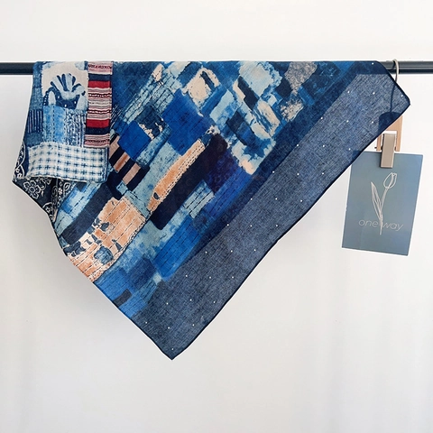 Foulard a Quadretti Patchwork Stampato in Raso da Donna Elegante Sciarpa Quadrata Piccola con Motivo Geometrico a Pois