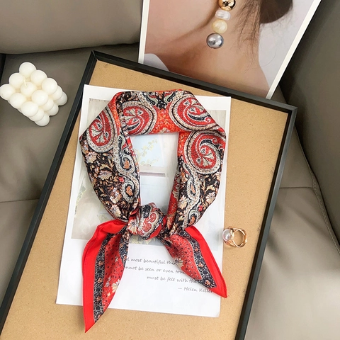 Pañuelo Cuadrado de Satén Sintética con Estampado Paisley Vintage Mujer Elegante Bandana de Satén Pañuelo Decorativo Accesorios de Moda