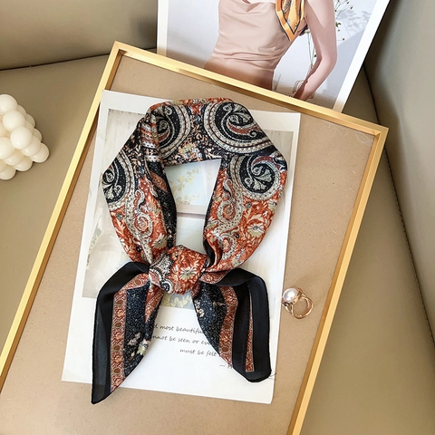 Pañuelo Cuadrado de Satén Sintética con Estampado Paisley Vintage Mujer Elegante Bandana de Satén Pañuelo Decorativo Accesorios de Moda