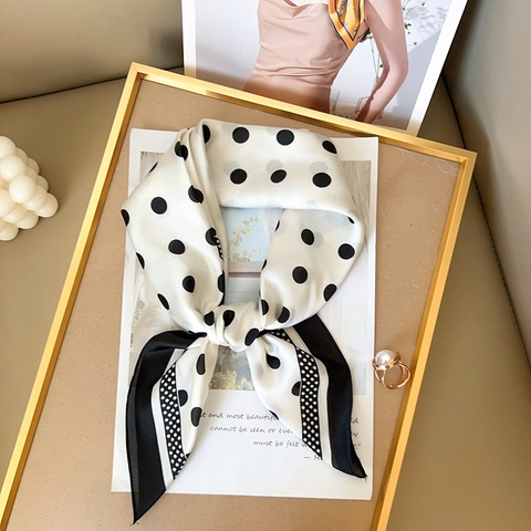 Polka Dot Vierkante Sjaal Kunstzijde Elegante Halssjaal Franse Retro Stijl Voor Dames