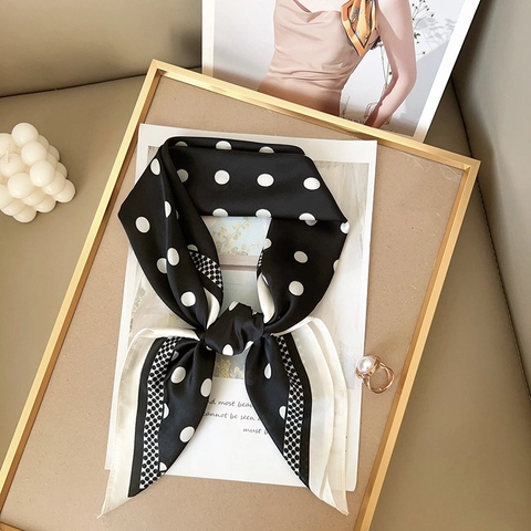 Polka Dot Vierkante Sjaal Kunstzijde Elegante Halssjaal Franse Retro Stijl Voor Dames
