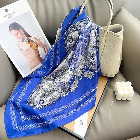 Women Elegant Paisley Printed Satin Square Scarf Vintage Bandana Headwrap Decorative Shawl For Daily Party Vacation