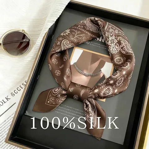 Classic Paisley 100% Mulberry Silk Scarf Square Neck Scarf For Women Warp Knitted Silk Shawl Wrap Fashion Accessories