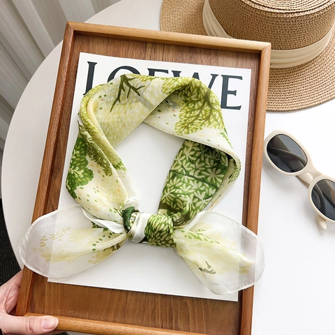 Dames Elegante Botanische Boom Print Vierkante Sjaal Zacht Polyester Satijn Textuur Mode Halssjaal Voor Reizen