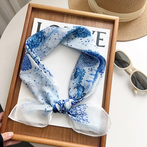 Dames Elegante Botanische Boom Print Vierkante Sjaal Zacht Polyester Satijn Textuur Mode Halssjaal Voor Reizen