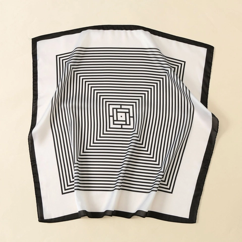 Minimalistisch Zwart Wit Gestreepte Satijnen Vierkante Sjaal Voor Vrouwen Polyester Bedrukte Zijdeachtige Halsdoek Elegante Hoofddoek