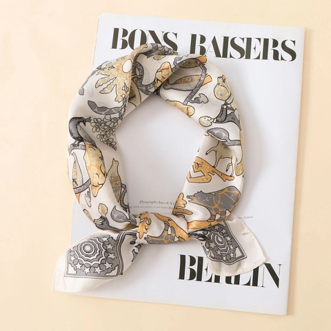 Vintage Dierenprint Vierkante Satijnen Sjaal Voor Dames Elegant Bloemenpatroon Zijdeachtige Chiffon Halssjaal Mode Accessoires