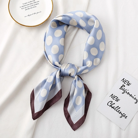 Elegant Polka Dot Print Satin Square Scarf For Women Classic Striped Border Neck Scarf Fashion Hair Bag Decorative Silk Like Scarf