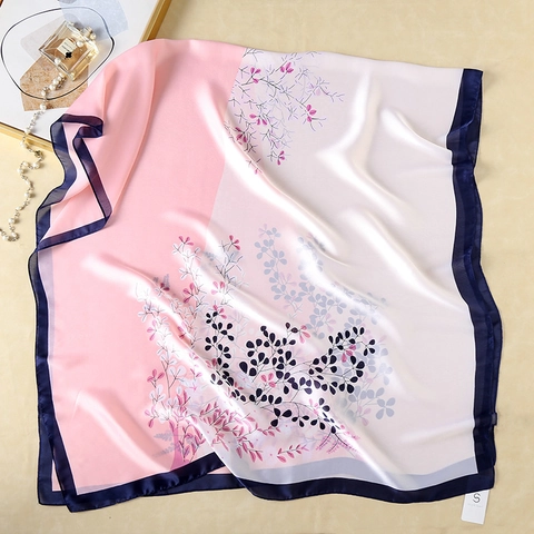 Women Floral Printed Faux Silk Scarf Long Polyester Satin Sun Protection Beach Shawl Lightweight Elegant Sweet Gradient Wrap