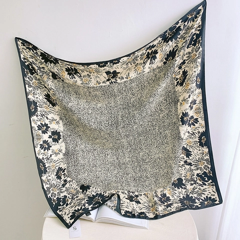 Elegant Floral Printed Satin Square Scarf For Women Lightweight Soft Polyester Head Scarf Fashion Commuter Decorative Wrap