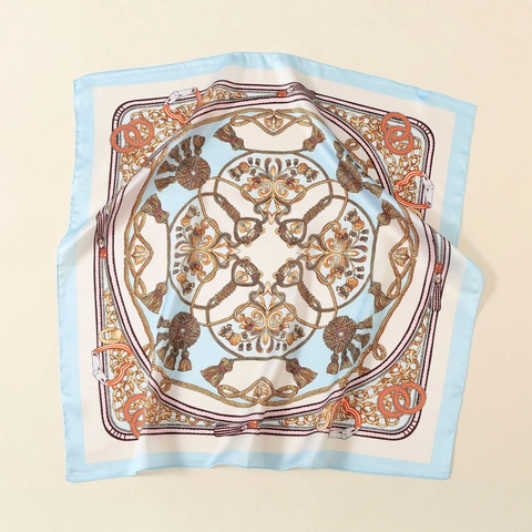Luxe Satijn Geprinte Vierkante Sjaal Voor Dames Satijngevoel Polyester Hoofddoek Elegante Ruiterketting Paisley Halssjaal Accessoire