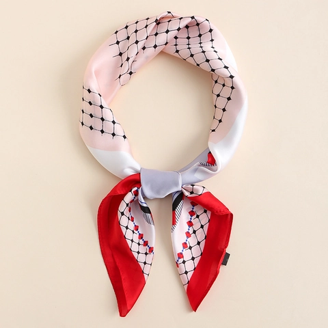 Foulard Quadrato Minimalista in Raso Stampato a Blocchi di Colore Geometrico per Donna Sciarpa Decorativa Simil Seta
