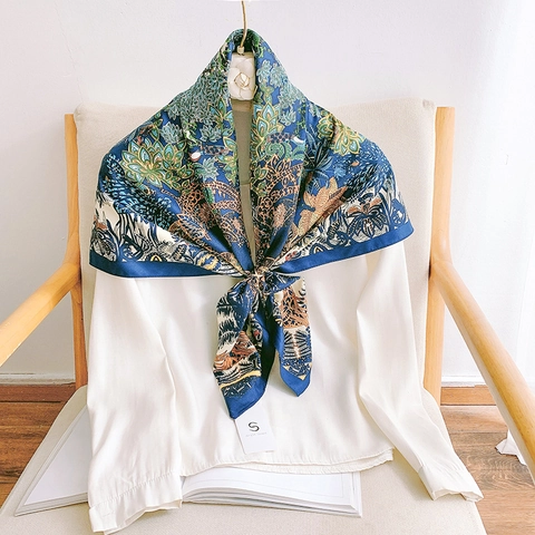 Pañuelo Cuadrado Grande Con Estampado Floral Botánico Retro Para Mujer Sarga De Satén Estilo Seda Elegante Accesorio Chal