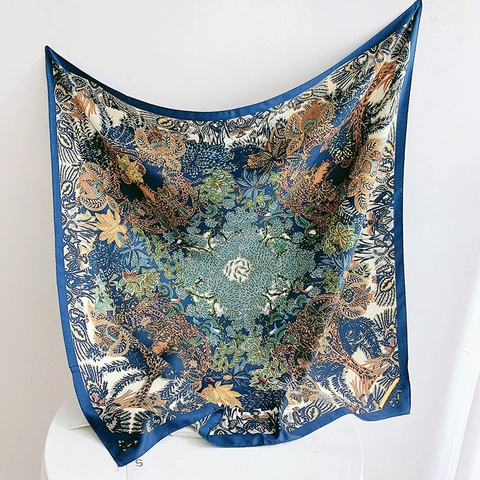 Pañuelo Cuadrado Grande Con Estampado Floral Botánico Retro Para Mujer Sarga De Satén Estilo Seda Elegante Accesorio Chal