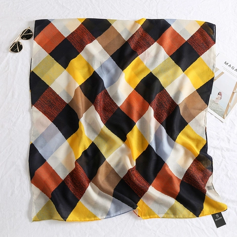 Dames Elegante Geometrische Ruit Bedrukte Sjaal Lichtgewicht Zonbescherming Omslagdoek Polyester Mode Kleurblok Strandsjaal
