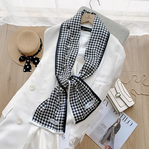 Mode Damen Schmaler Langer Schal Elegant Polyester Bedruckter Halsschal Französischer Stil Haarband Haarschmuck Für Den Alltag