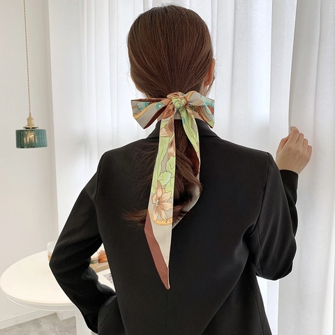 Bufanda Larga Estrecha para Mujer Poliéster Satén Artificial Cinta para Pelo Bolso Cuello Decoración Floral Geométrico Elegante Accesorio Dama