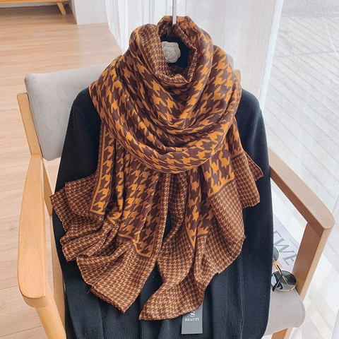 Elegant Women Polyester Houndstooth Scarf Long Shawl Printed Warm Soft Fashion Wrap For Autumn Winter Daily Commute Office