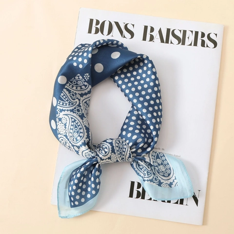 Dames Franse Vintage Paisley Polka Dot Satijnen Sjaal Zijde Look Vierkante Sjaal Mode Bedrukte Nekdoek Voor Vrouwen Cadeau