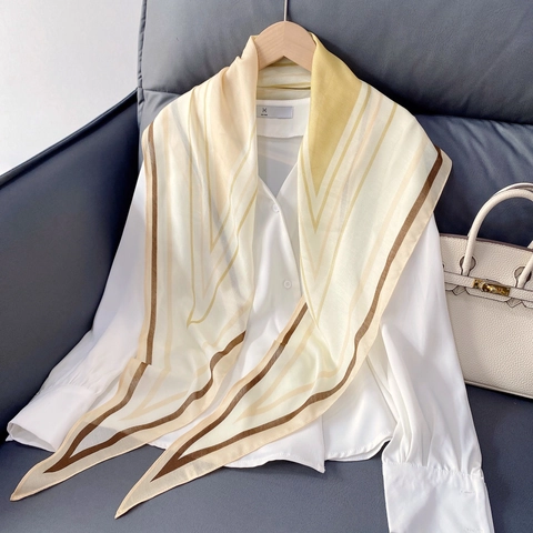 Dames Geometrische Streep Diamant Sjaal Lichtgewicht Mode Dunne Polyester Satijnachtige Neckerchief Veelzijdige Decoratieve Omslagdoek