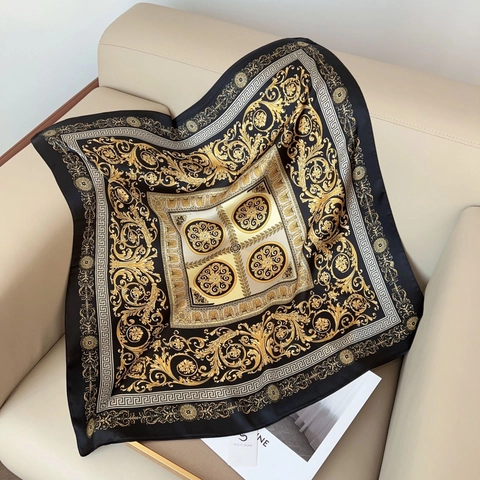 Sciarpa Quadrata in Raso da Donna Stile Barocco Foulard Vintage di Lusso con Motivo a Greca Elegante Sciarpa di Seta per Ufficio Quotidiano
