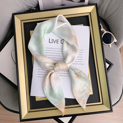 Women Elegant Tie Dye Printed Square Scarf Silk Like Fashion Marble Gradient Neck Scarf Retro Decorative Head Scarf