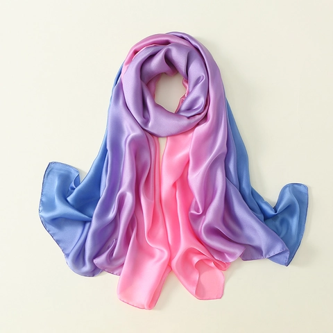 Women's Gradient Color Long Satin Scarf Elegant Silk Feeling Wrap Shawl Printed Polyester Lightweight Headscarf Fashion Accessories
