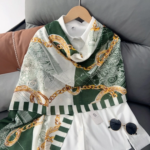 Women Fashion Chain Printed Scarf Vintage Baroque Style Large Polyester Shawl Wrap Elegant Decorative Scarf For Autumn