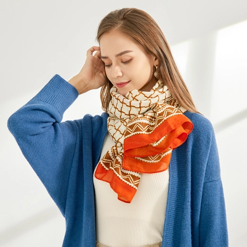 Damen Leicht Polyester Geometrischer Druck Schal Für Sonnenschutz Täglich Einfach Vielseitig Dünn Lang Wickelschal Accessoire