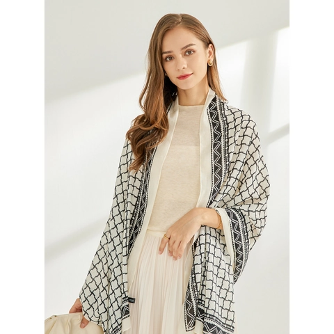 Damen Leicht Polyester Geometrischer Druck Schal Für Sonnenschutz Täglich Einfach Vielseitig Dünn Lang Wickelschal Accessoire