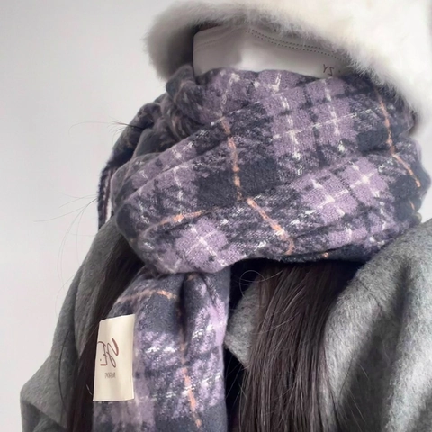 Dames Klassieke Geruite Sjaal Dik Warm Winter Sjaal Kettinggebreid Polyester Kwastje Grote Geruite Omslagdoek Dagelijks