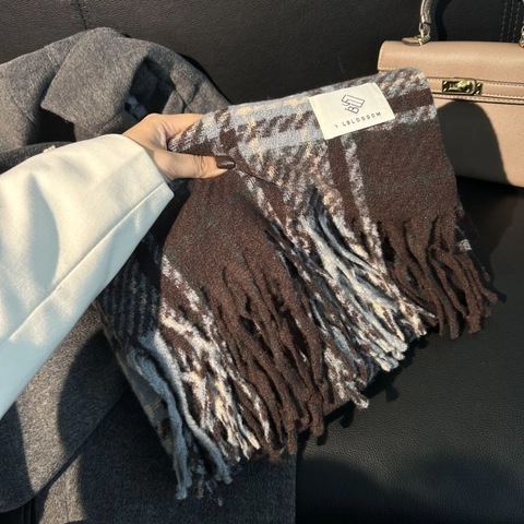 Korean Style Thickened Plaid Checkered Scarf For Women Men Winter Warm Soft Polyester Imitation Cashmere Scarf With Tassels Shawl Wrap