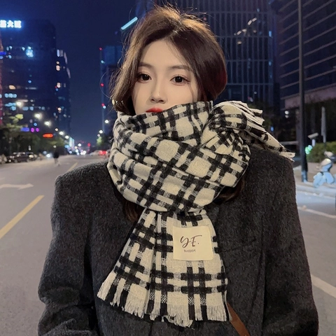 Damen Winter Karo Schal Verdickt Warm Großes Schultertuch Kaschmir-Imitat Polyester Weich Quasten Wickelschal Lange Mode Schal