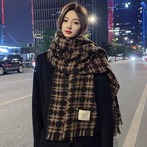 Damen Winter Karo Schal Verdickt Warm Großes Schultertuch Kaschmir-Imitat Polyester Weich Quasten Wickelschal Lange Mode Schal