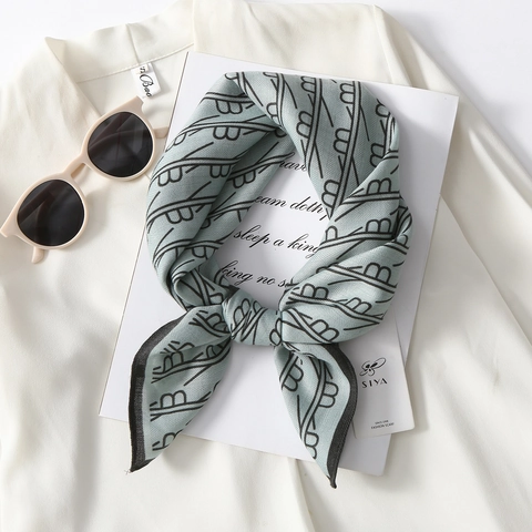 Women's Fashion Polyester Satin Square Scarf Artistic Geometric Letter Print Shawl Lightweight Silk Feeling Neck Scarf Decor Accessories