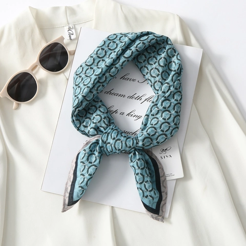 Fashion Printed Satin Square Scarf For Women Geometric Chain Pattern Head Scarf Versatile Bag Neck Decoration Elegant Accessory